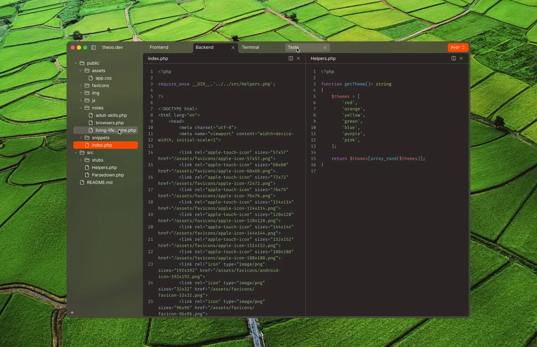 The dark mode version of my code editor